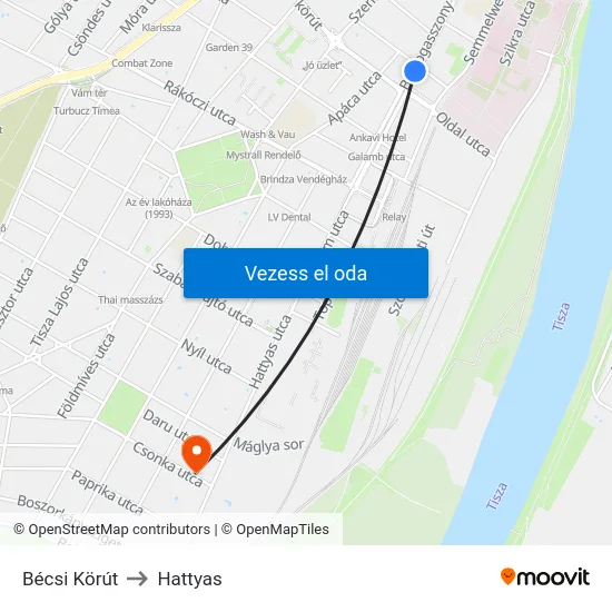 Bécsi Körút to Hattyas map