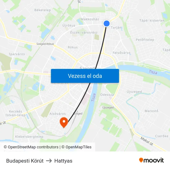 Budapesti Körút to Hattyas map