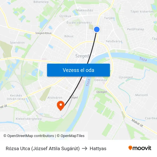 Rózsa Utca (József Attila Sugárút) to Hattyas map