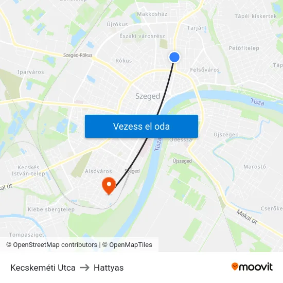 Kecskeméti Utca to Hattyas map