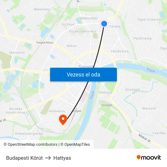 Budapesti Körút to Hattyas map