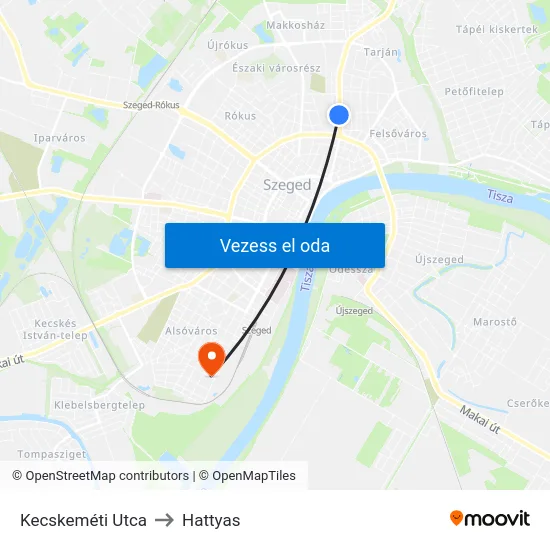 Kecskeméti Utca to Hattyas map