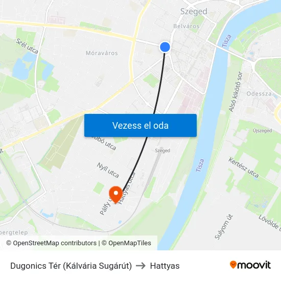 Dugonics Tér (Kálvária Sugárút) to Hattyas map