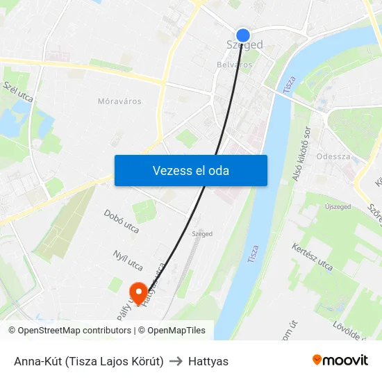 Anna-Kút (Tisza Lajos Körút) to Hattyas map