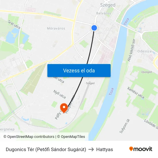 Dugonics Tér (Petőfi Sándor Sugárút) to Hattyas map