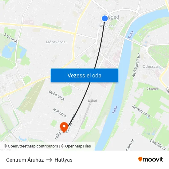 Centrum Áruház to Hattyas map