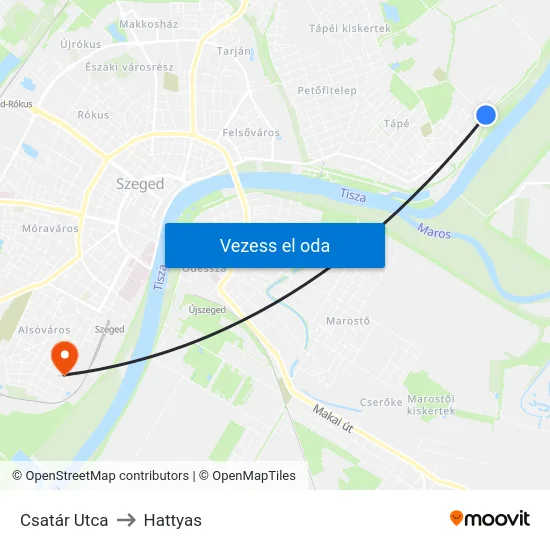 Csatár Utca to Hattyas map