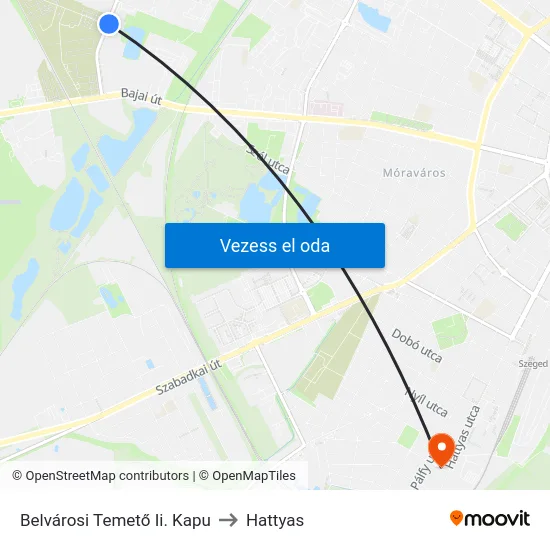 Belvárosi Temető Ii. Kapu to Hattyas map