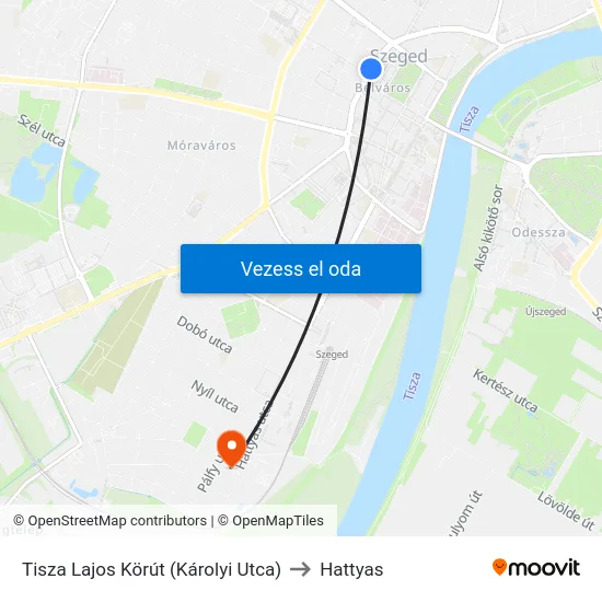 Tisza Lajos Körút (Károlyi Utca) to Hattyas map