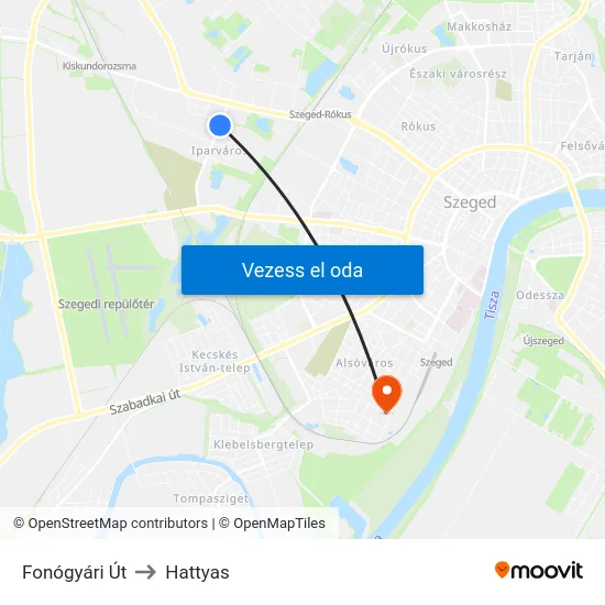 Fonógyári Út to Hattyas map