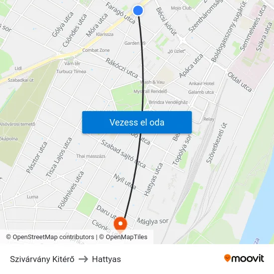 Szivárvány Kitérő to Hattyas map