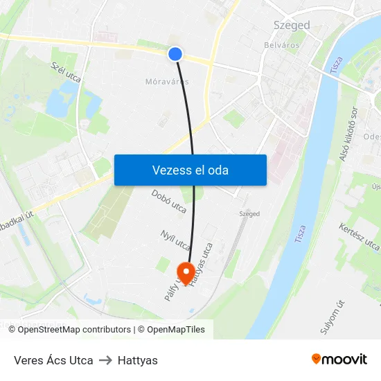 Veres Ács Utca to Hattyas map