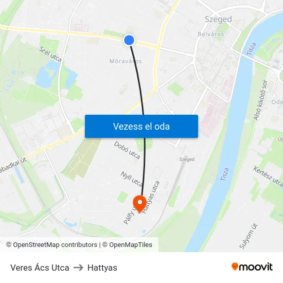 Veres Ács Utca to Hattyas map