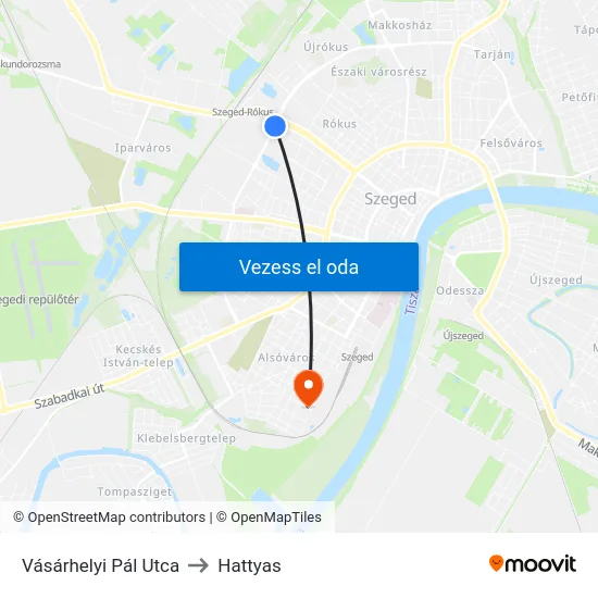 Vásárhelyi Pál Utca to Hattyas map