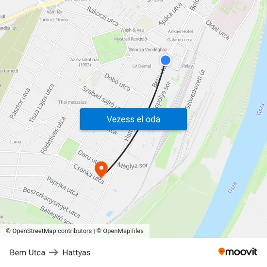 Bem Utca to Hattyas map