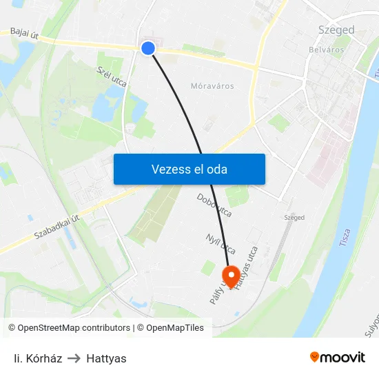 Ii. Kórház to Hattyas map