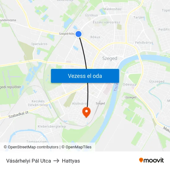 Vásárhelyi Pál Utca to Hattyas map