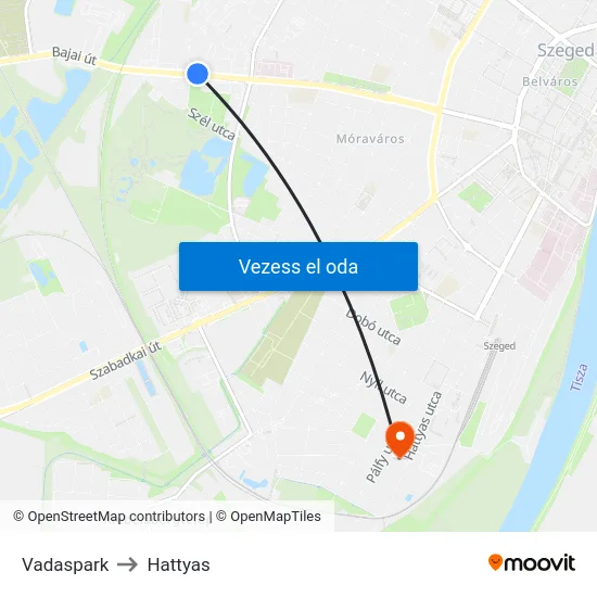 Vadaspark to Hattyas map