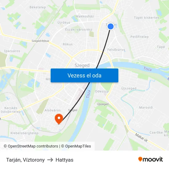 Tarján, Víztorony to Hattyas map