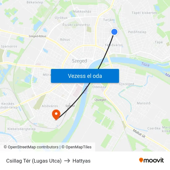 Csillag Tér (Lugas Utca) to Hattyas map