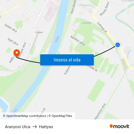 Aranyosi Utca to Hattyas map