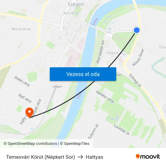 Temesvári Körút (Népkert Sor) to Hattyas map