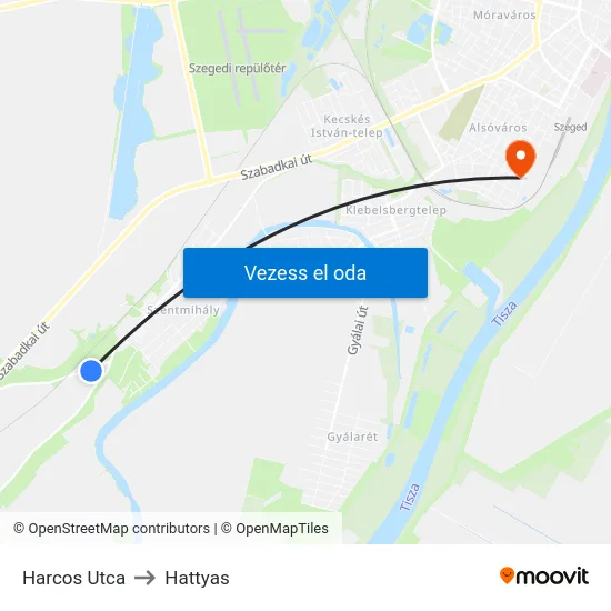 Harcos Utca to Hattyas map