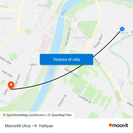 Marostői Utca to Hattyas map