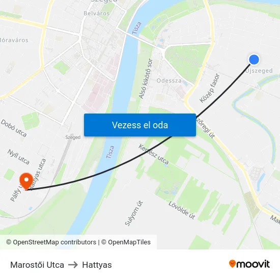 Marostői Utca to Hattyas map