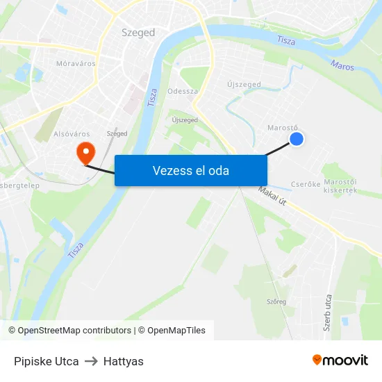 Pipiske Utca to Hattyas map