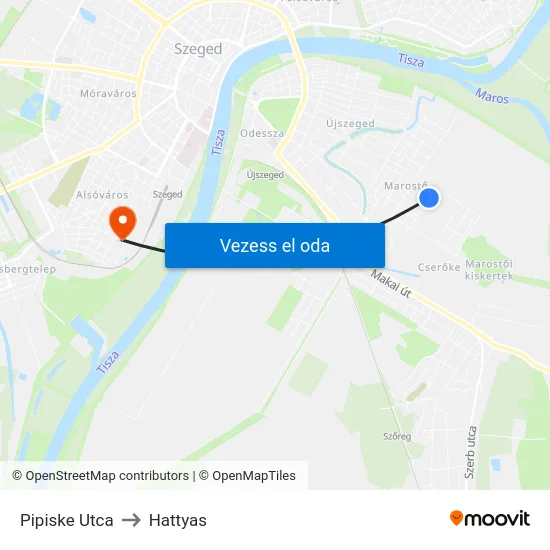 Pipiske Utca to Hattyas map