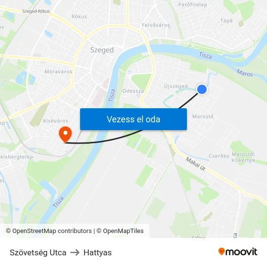 Szövetség Utca to Hattyas map
