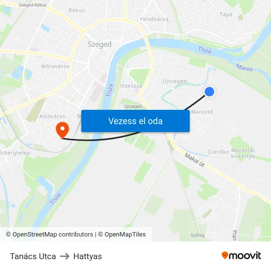 Tanács Utca to Hattyas map