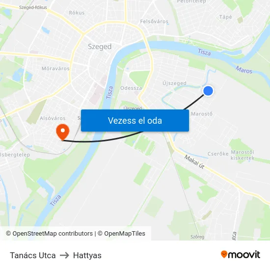 Tanács Utca to Hattyas map