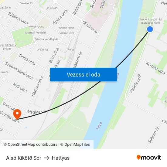 Alsó Kikötő Sor to Hattyas map