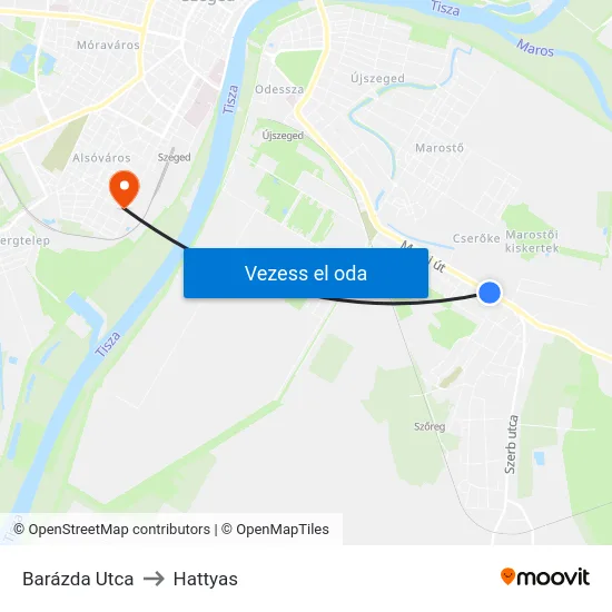 Barázda Utca to Hattyas map