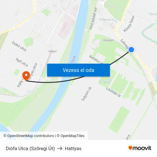 Diófa Utca (Szőregi Út) to Hattyas map