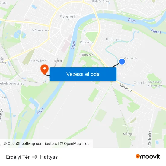 Erdélyi Tér to Hattyas map