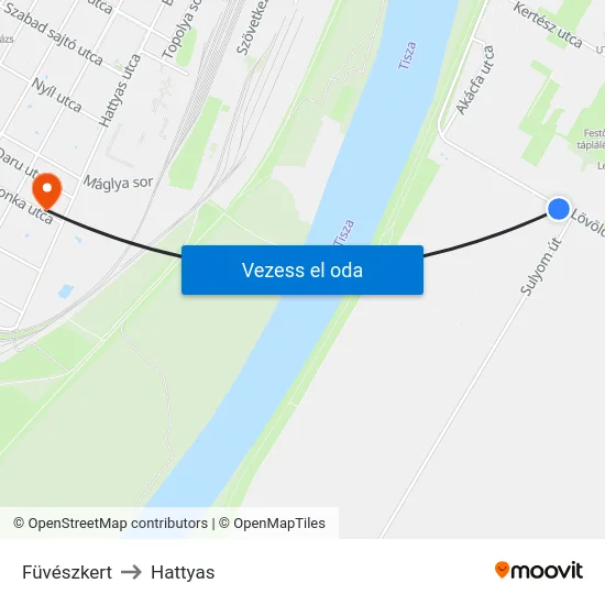 Füvészkert to Hattyas map