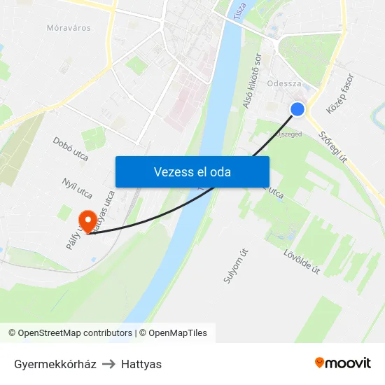 Gyermekkórház to Hattyas map