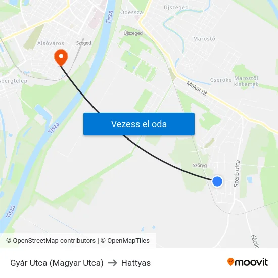 Gyár Utca (Magyar Utca) to Hattyas map