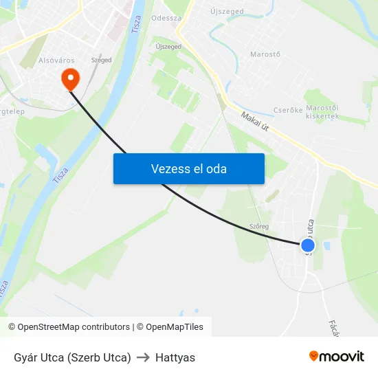 Gyár Utca (Szerb Utca) to Hattyas map