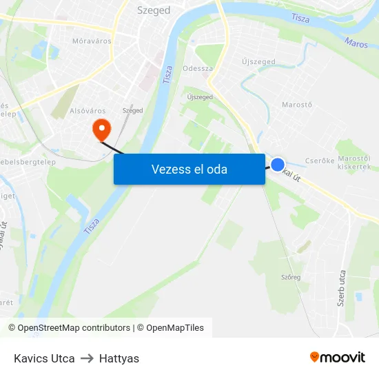 Kavics Utca to Hattyas map