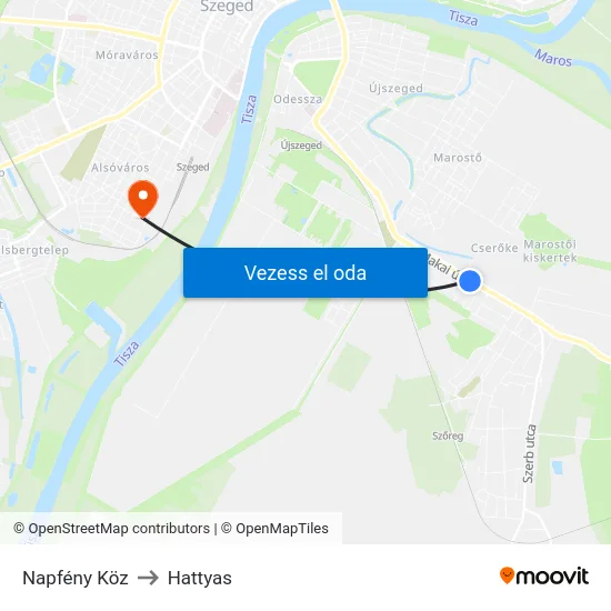 Napfény Köz to Hattyas map