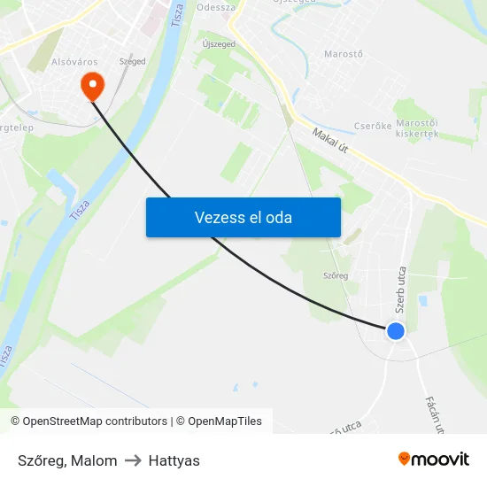 Szőreg, Malom to Hattyas map