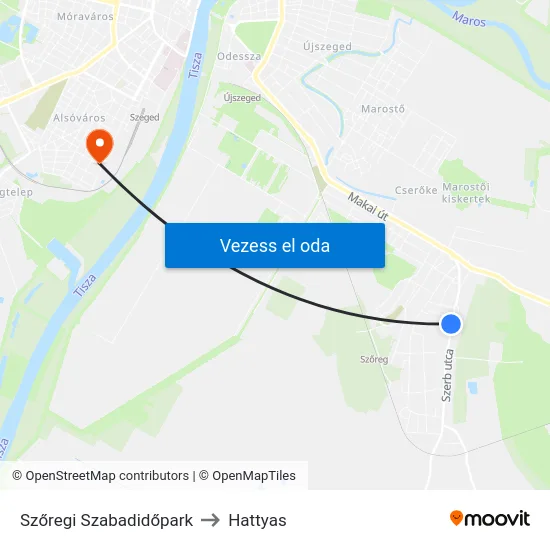Szőregi Szabadidőpark to Hattyas map