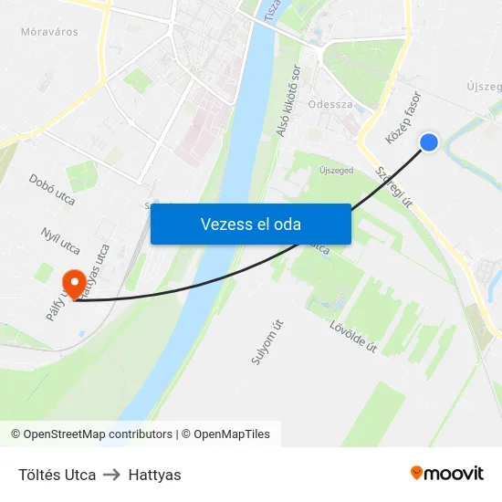 Töltés Utca to Hattyas map