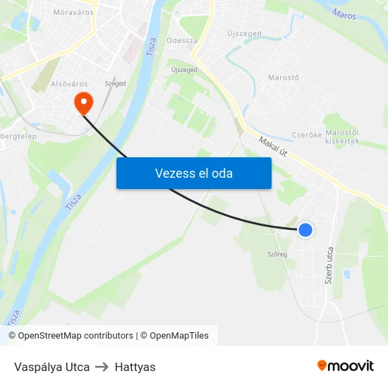 Vaspálya Utca to Hattyas map