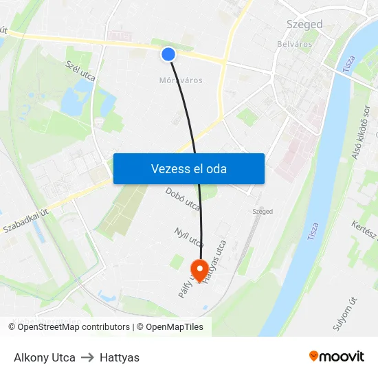 Alkony Utca to Hattyas map