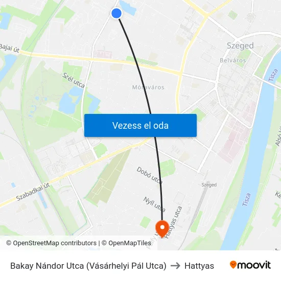 Bakay Nándor Utca (Vásárhelyi Pál Utca) to Hattyas map